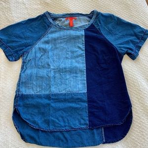 Denim-patched blouse